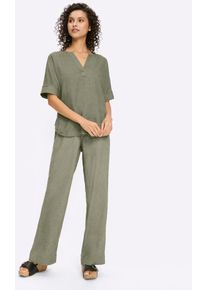 Hosenanzug Heine, Damen, Gr. 38, Normalgr&ouml;&szlig;en, gr&uuml;n (khaki), 55% Leinen, 45% Viskose, Anz&uuml;ge Hosenanzug