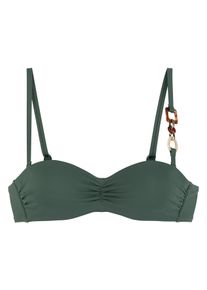 B&uuml;gel-Bandeau-Bikini-Top Lascana "Yves", Damen, Gr. 42, Cup D, gr&uuml;n (oliv), Recycling-Polyamid, unifarben, Bikini-Oberteile B&uuml;gel-Bandeau-Bikini-Top, mit edlen Zieraccessoires