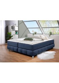 Boxspringbett Home Affaire "Salo", blau, B:206cm L:226cm, Komplettbetten, Boxspringbett, Ohne Kopfteil, inkl. Topper, auch in &Uuml;berl&auml;nge 220 cm
