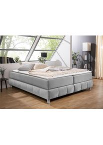 Boxspringbett Home Affaire "Salo", grau (hellgrau), B:166cm L:226cm, Komplettbetten, Boxspringbett, Ohne Kopfteil, inkl. Topper, auch in &Uuml;berl&auml;nge 220 cm