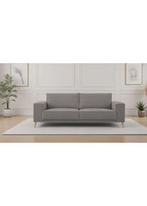 3-Sitzer OTTO HOME "Oland Skandi, weicher Chenille-Stoff", grau, B:224cm H:85cm T:83cm, 100% Polyester, Sofas, 3-Sitzer, 224 cm, Wellenunterfederung, Skandi-Design, Massivholzf&uuml;&szlig;e