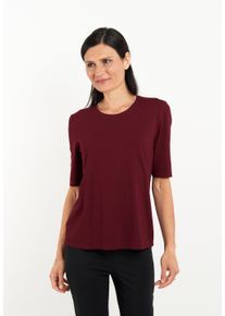 T-Shirt Seidel Moden, Damen, Gr. 50, rot (bordeaux), Jersey, Obermaterial: 94% Viskose, 6% Elasthan, unifarben, Basic, figurumspielend h&uuml;ftlang, Rundhals, abgesteppte Kante, Shirts T-Shirt, mit Rundhalsausschnitt, MADE IN GERMANY