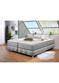 Boxspringbett Home Affaire "Salo", grau, B:186cm L:226cm, Komplettbetten, Boxspringbett, Ohne Kopfteil, inkl. Topper, auch in &Uuml;berl&auml;nge 220 cm