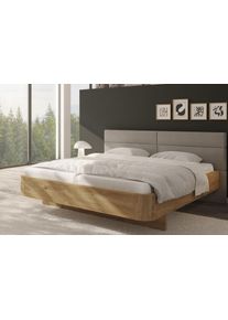 Massivholzbett Home Affaire "Latill&eacute; in Schwebeoptik", beige (kernbuche), B:195cm H:98cm L:210cm, Betten, Massivholzbett, gepolstertes Kopfteil, wahlweise in Kernbuche o. Wildeiche und in 3 Gr&ouml;&szlig;en erh&auml;ltlich, Lieferung ohne Matratze