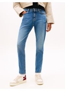 Slim-fit-Jeans Tommy Jeans "TJLUCY MR SLIM", Damen, Gr. 28, L&auml;nge 28, denim medium, Denim/Jeans, Obermaterial: 99% Baumwolle, 1% Elasthan, unifarben, slim fit kn&ouml;chellang, Jeans Slim-fit-Jeans