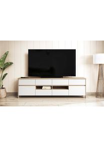TV-Schrank Home Affaire "Stranda, moderner TV-Unterschrank, Kommode im Scandi-Style, Lowboard", wei&szlig; (wei&szlig; skandi eiche), B:193cm H:58cm T:39cm, FSC-zertifizierter Holzwerkstoff, Schr&auml;nke, TV-Schrank, Rahmenoptik, ausreichend Stauraum, vielseitig einsetzbar, 193 cm breit