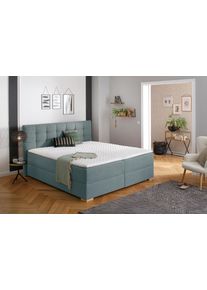 Boxbett Home Affaire "Olivet mit Bettkasten", blau (petrol), B:194cm L:230cm, Komplettbetten, Boxbett, in 4 Farben, 4 Breiten, 2 Matratzenarten, auch in &Uuml;berl&auml;nge 220 cm