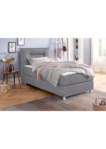 Boxspringbett Maintal, grau, Liegefl&auml;che B/L: 100cm x 200cm, H3, Kaltschaummatratze, Bezug: Strukturstoff aus 100% Polyester;Bezug der Spiegelfl&auml;che Matratzendrell aus 100% Polyester;Bezug des Toppers: 100% Polyester, Komplettbetten, Boxspringbett, inkl. Topper