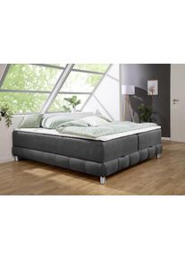 Boxspringbett Home Affaire "Vaasa", grau (anthrazit), B:186cm L:226cm, Komplettbetten, Boxspringbett, f&uuml;r Dachschr&auml;gen geeignet, inkl. Bettkasten und Topper