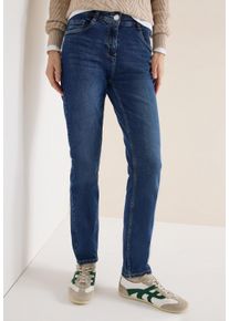 Slim-fit-Jeans Cecil "Style Vicky", Damen, Gr. 34, L&auml;nge 28, blau (mid blau wash), Denim/Jeans, Obermaterial: 97% Baumwolle, 3% Elasthan. Futter: 52% Polyester, 48% Baumwolle, unifarben, slim fit lang, Jeans Slim-fit-Jeans, mit Stretch
