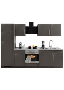 Wiho-K&uuml;chen K&uuml;chenzeile WIHO K&Uuml;CHEN "Cali", grau (k&uuml;che: grau, korpus: anthrazit matt, arbeitsplatte: canvas grau), B:280cm T:60cm, Komplettk&uuml;chen-Sets, K&uuml;chenzeile, mit E-Ger&auml;ten und K&uuml;hl-Gefrierkombination, Breite 280 cm