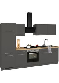 Wiho-K&uuml;chen K&uuml;chenzeile WIHO K&Uuml;CHEN "Unna", grau (k&uuml;che: grau, korpus: anthrazit, arbeitsplatte: sonoma eichefarben), B:280cm T:60cm, Komplettk&uuml;chen-Sets, K&uuml;chenzeile, mit E-Ger&auml;ten, Breite 280 cm