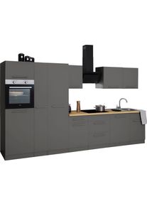 Wiho-K&uuml;chen K&uuml;chenzeile WIHO K&Uuml;CHEN "Unna", grau (k&uuml;che: grau, korpus: anthrazit, arbeitsplatte: sonoma eichefarben), B:360cm T:60cm, Komplettk&uuml;chen-Sets, K&uuml;chenzeile, ohne E-Ger&auml;te, Breite 360 cm