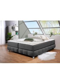 Boxspringbett Home Affaire "Salo", grau (anthrazit), B:166cm L:226cm, Komplettbetten, Boxspringbett, Ohne Kopfteil, inkl. Topper, auch in &Uuml;berl&auml;nge 220 cm