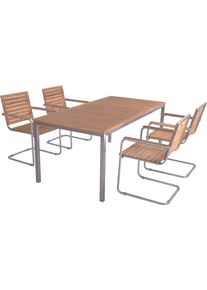 Garten-Essgruppe Garden Pleasure "Tischgruppe &raquo;DENVER Set 06&laquo;", silber, Edelstahl, FSC-zertifizierter Holzwerkstoff, Sitzm&ouml;bel-Sets, Garten-Essgruppe, 4 St&uuml;hle (stapelbar), Tisch LxB: 180x90 cm