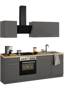 Wiho-K&uuml;chen K&uuml;chenzeile WIHO K&Uuml;CHEN "Unna", grau (k&uuml;che: grau, korpus: anthrazit, arbeitsplatte: sonoma eichefarben), B:220cm T:60cm, Komplettk&uuml;chen-Sets, K&uuml;chenzeile, ohne E-Ger&auml;te, Breite 220 cm