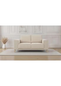 2-Sitzer OTTO HOME "Oland Skandi, weicher Chenille-Stoff", beige, B:164cm H:85cm T:83cm, 100% Polyester, Sofas, 2-Sitzer, 164 cm, Wellenunterfederung, Skandi-Design, Massivholzf&uuml;&szlig;e