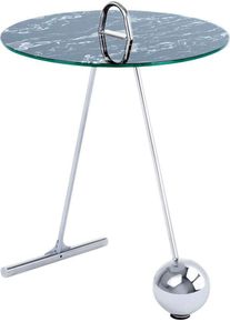 Beistelltisch Kayoom "Pendulum 525, mit runder Tischplatte", schwarz (silber, schwarz), B:46cm H:60cm T:46cm, Stahl, Glas, Tische, Beistelltisch, Marmoroptik, Gestell im Pendel-Design, praktisch tragbar