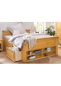 Massivholzbett OTTO HOME "Tessin, Stauraumbett, Landhausstil, Schubladen optional, rustikal", beige (natur), B:152cm H:85cm L:207cm, Betten, Massivholzbett, zertifizierte Kiefer, Kassetten-Optik, stabile Qualit&auml;t