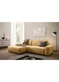 Ecksofa Home Affaire "TORGE (264cm), Schlafsofa in Cord, Samtvelours o Struktur fein, L-Form", gelb (honiggelb), B:264cm H:82cm T:162cm, 100% Polyester, Sofas, Ecksofa, Schlaffunktion, Bettkasten, Liegefl&auml;che: 125/210 cm