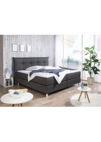 Boxspringbett Maintal, grau (anthrazit), Liegefl&auml;che B/L: 180cm x 200cm, H3, Bonnell-Federkernmatratze, Bezug der Spiegelfl&auml;che Matratzendrell aus 100% Polyester;Strukturstoff-Bezug (100% Polyester);Kaltschaum-Topper: Bezug aus 100% Polyester. Abnehmbar und waschbar bis 60Grad, Komplettbetten, Boxspringbett