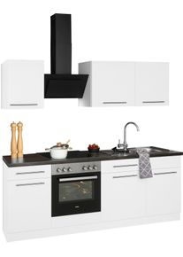 Wiho-K&uuml;chen K&uuml;chenzeile WIHO K&Uuml;CHEN "Unna", wei&szlig; (k&uuml;che: grau, korpus: wei&szlig;, arbeitsplatte: granit schwarz), B:220cm T:60cm, Komplettk&uuml;chen-Sets, K&uuml;chenzeile, ohne E-Ger&auml;te, Breite 220 cm