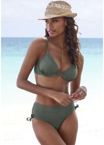B&uuml;gel-Bikini-Top s.Oliver "Aiko", Damen, Gr. 42, Cup A, gr&uuml;n (oliv), Microfaser, Microfaser, Polyamid, unifarben, Bikini-Oberteile B&uuml;gel-Bikini-Top, mit H&auml;keloptik