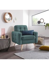 Sessel exxpo - SOFA FASHION "Nappa, Loungesessel, aktuelle R&uuml;ckensteppung, bequem und modern", blau (aqua), B:81cm H:87cm T:78cm, Samtvelours (100% Polyester);Webvelours (100% Polyester), Sessel, Sessel, hoher Holzfu&szlig;