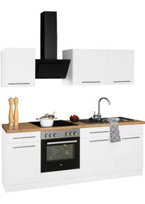 Wiho-K&uuml;chen K&uuml;chenzeile WIHO K&Uuml;CHEN "Unna", k&uuml;che: natur, korpus: wei&szlig;, arbeitsplatte: kastelleiche nachbildug, B:220cm T:60cm, Komplettk&uuml;chen-Sets, K&uuml;chenzeile, mit E-Ger&auml;ten, Breite 220 cm