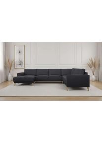 Wohnlandschaft OTTO HOME "Oland Skandi, weicher Chenille-Stoff", dunkelgrau, B:342cm H:85cm T:260cm, 100% Polyester, Sofas, Wohnlandschaft, U-Form, 342 cm, Wellenunterfederung, Skandi-Design, Massivholzf&uuml;&szlig;e