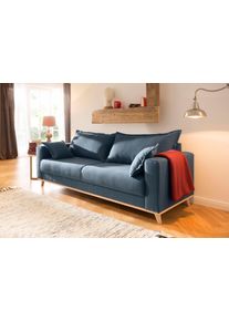 3-Sitzer Home Affaire "Edina", blau, B:210cm H:74cm T:84cm, Webstoff (100% Polyester);Baumwollmix (50% Baumwolle, 50% Polyester);Baumwollmix (50% Baumwolle, 50% Polyester), Sofas, 3-Sitzer, auch in Baumwollmix-Bezug, im skandinavischem Stol