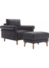 Sessel "CR.450, Designsessel, Loungesessel", schwarz (anthrazitgrau, schwarzgrau 044, 57), B:88cm H:85cm T:95cm, NaturLEDER OSKAR (echtes Rindsleder);Chenille COCO (72% Polyester 15% Baumwolle 13% Polyacryl), CREATION BY ROLF BENZ, Sessel, Sessel, modern Landhaus, mit tollem Sitzkomfort, Breite 88 cm, Fu&szlig; Nussbaum