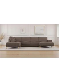 Wohnlandschaft OTTO HOME "Oland Skandi, weicher Chenille-Stoff", braun, B:345cm H:85cm T:210cm, 100% Polyester, Sofas, Wohnlandschaft, U-Form, 345 cm, Wellenunterfederung, Skandi-Design, Massivholzf&uuml;&szlig;e
