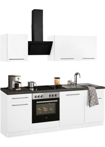 Wiho-K&uuml;chen K&uuml;chenzeile WIHO K&Uuml;CHEN "Unna", wei&szlig; (k&uuml;che: grau, korpus: wei&szlig;, arbeitsplatte: granit schwarz), B:220cm T:60cm, Komplettk&uuml;chen-Sets, K&uuml;chenzeile, mit E-Ger&auml;ten, Breite 220 cm