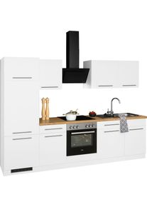 Wiho-K&uuml;chen K&uuml;chenzeile WIHO K&Uuml;CHEN "Unna", k&uuml;che: natur, korpus: wei&szlig;, arbeitsplatte: kastelleiche nachbildug, B:280cm T:60cm, Komplettk&uuml;chen-Sets, K&uuml;chenzeile, mit E-Ger&auml;ten, Breite 280 cm