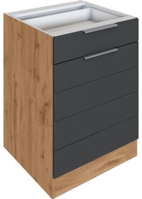 Unterschrank KOCHSTATION "KS-Luhe", grau (grau matt, wotaneichefarben), B:60cm H:82cm T:60cm, MDF, Schr&auml;nke, Unterschrank, 60 cm breit, hochwertige MDF-Fronten mit waagerechter Lisene