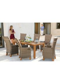 Garten-Essgruppe Merxx "Toskana Deluxe", beige (natur), Obermaterial: 100% Polyester. F&uuml;llung: 100% Polyurethan, Sitzm&ouml;bel-Sets, Garten-Essgruppe, Aluminium, Polyrattan, Akazienholz FSC 100 %, geeignet f&uuml;r 6 Personen
