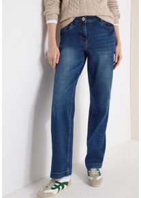 Weite Jeans Cecil "NEELE", Damen, Gr. 32, L&auml;nge 32, mid blau wash, Denim/Jeans, Obermaterial: 84% Baumwolle, 14% Polyester, 2% Elasthan. Futter: 52% Polyester, 48% Baumwolle, unifarben, loose fit lang, Jeans Weite Jeans, im Five-Pocket Style