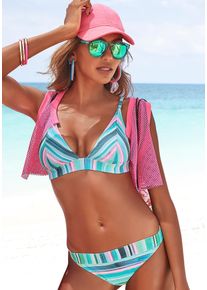 Triangel-Bikini Venice Beach, Damen, Gr. 34, Cup C/D, gr&uuml;n (gestreift, t&uuml;rkis), Polyamid, gestreift, Bikini-Sets Triangel-Bikini, aus Piqu&eacute;-Qualit&auml;t