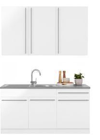 Wiho-K&uuml;chen Pantryk&uuml;che WIHO K&Uuml;CHEN "Chicago", wei&szlig; (k&uuml;che: wei&szlig;, front: wei&szlig; glanz, korpus: wei&szlig;, arbeitsplatte: canvas grau), B:160cm T:60cm, Komplettk&uuml;chen-Sets, Pantryk&uuml;che, ohne E-Ger&auml;te, Breite 160 cm