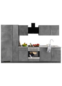 Wiho-K&uuml;chen K&uuml;chenzeile WIHO K&Uuml;CHEN "Cali", k&uuml;che: grau, korpus: betonfarben, arbeitsplatte: canvas grau, B:310cm T:60cm, Komplettk&uuml;chen-Sets, K&uuml;chenzeile, mit E-Ger&auml;ten und K&uuml;hl-Gefrierkombination, Breite 310 cm