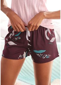 Pyjamashorts s.Oliver, Damen, Gr. 44/46, N-Gr, rot (bordeaux, gebl&uuml;mt), Single Jersey, Obermaterial: 50% Baumwolle, 50% Viskose, gebl&uuml;mt, Basic kurz, Hosen Pyjamashorts, im Allover-Druck