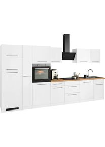 Wiho-K&uuml;chen K&uuml;chenzeile WIHO K&Uuml;CHEN "Unna", k&uuml;che: natur, korpus: wei&szlig;, arbeitsplatte: kastelleiche nachbildug, B:370cm T:60cm, Komplettk&uuml;chen-Sets, K&uuml;chenzeile, mit E-Ger&auml;ten, Breite 370 cm