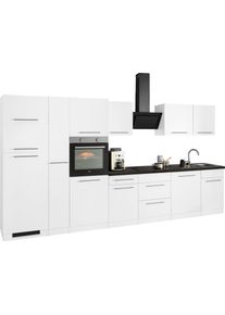 Wiho-K&uuml;chen K&uuml;chenzeile WIHO K&Uuml;CHEN "Unna", wei&szlig; (k&uuml;che: grau, korpus: wei&szlig;, arbeitsplatte: granit schwarz), B:370cm T:60cm, Komplettk&uuml;chen-Sets, K&uuml;chenzeile, mit E-Ger&auml;ten, Breite 370 cm