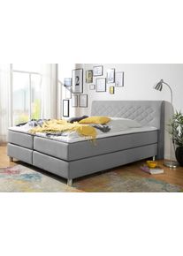 Boxspringbett Home Affaire "Parla", grau, L:218cm, 100% Polyester, Komplettbetten, Boxspringbett, incl. Topper, 4 Farben in 4 Breiten, 2 H&auml;rtegraden, 3 Matratzenarten