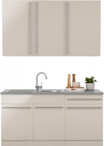 Wiho-K&uuml;chen Pantryk&uuml;che WIHO K&Uuml;CHEN "Chicago", wei&szlig; (k&uuml;che: natur, front: cashmere, korpus: cashmerefarben, arbeitsplatte: canvas grau), B:160cm T:60cm, Komplettk&uuml;chen-Sets, Pantryk&uuml;che, ohne E-Ger&auml;te, Breite 160 cm