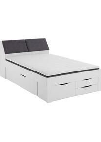 Stauraumbett Relita "Maxi", wei&szlig;, B:145cm H:103,8cm L:237,5cm, Bezug Kopfteil: 100% Polyester, Betten, Stauraumbett, mit Schubladen und Stauraum im Kopfteil