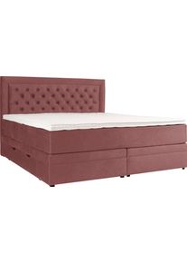 Boxspringbett Home Affaire "Julien", rot (maroon), B:181cm L:210cm, 100% Polyester, Komplettbetten, Boxspringbett, mit Taschenfederkernmatratze