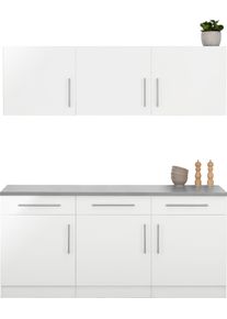 Wiho-K&uuml;chen K&uuml;che WIHO K&Uuml;CHEN "Cali", wei&szlig; (k&uuml;che: wei&szlig;, front: wei&szlig; glanz, korpus: wei&szlig;, arbeitsplatte: canvas grau), B:180cm T:60cm, Komplettk&uuml;chen-Sets, K&uuml;che, ohne E-Ger&auml;te, Breite 180 cm