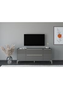 Lowboard "Reno", anthrazit matt lack, glas anthrazit glanz, B:182cm H:77cm T:42cm, Glas, Holzwerkstoff, SET ONE BY Musterring, Sideboards, Lowboard, Mit Winkelfu&szlig; in diversen Farben, 77 cm H&ouml;he & Farbauswahl